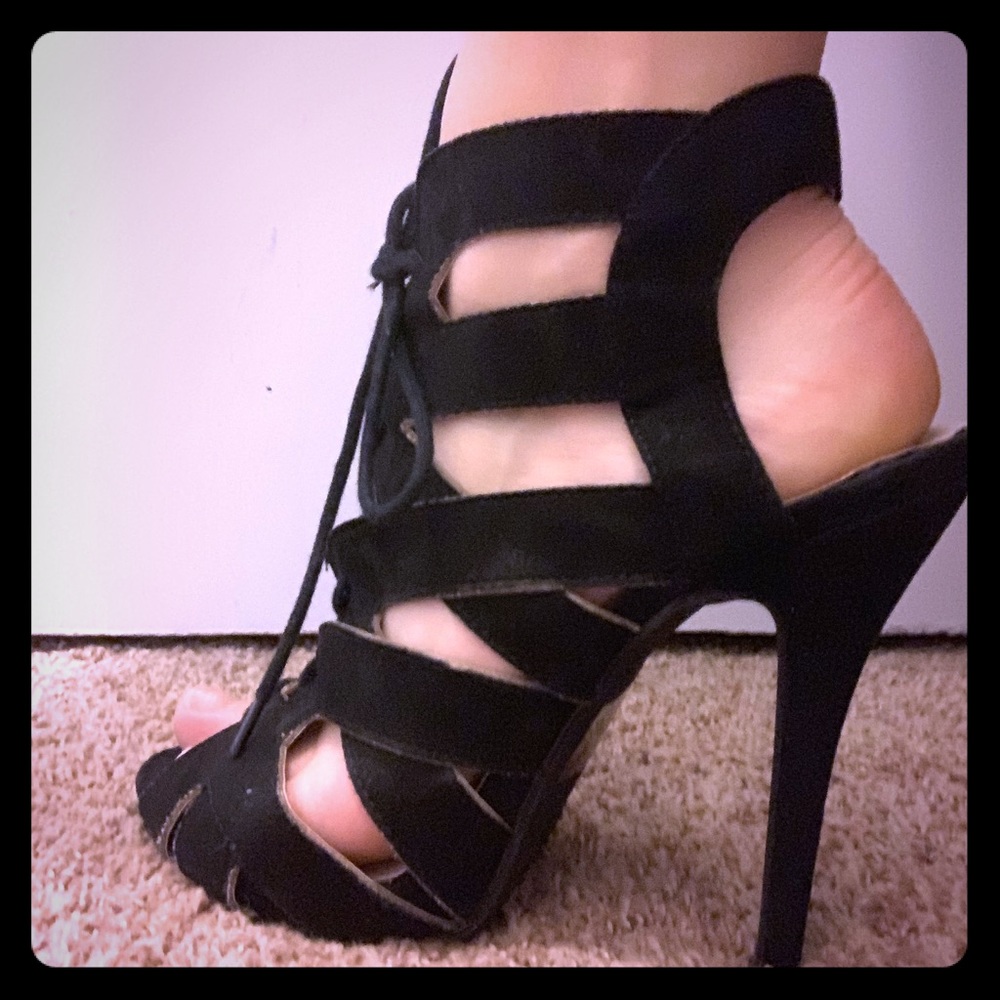 Black lace up heels, size 8.5